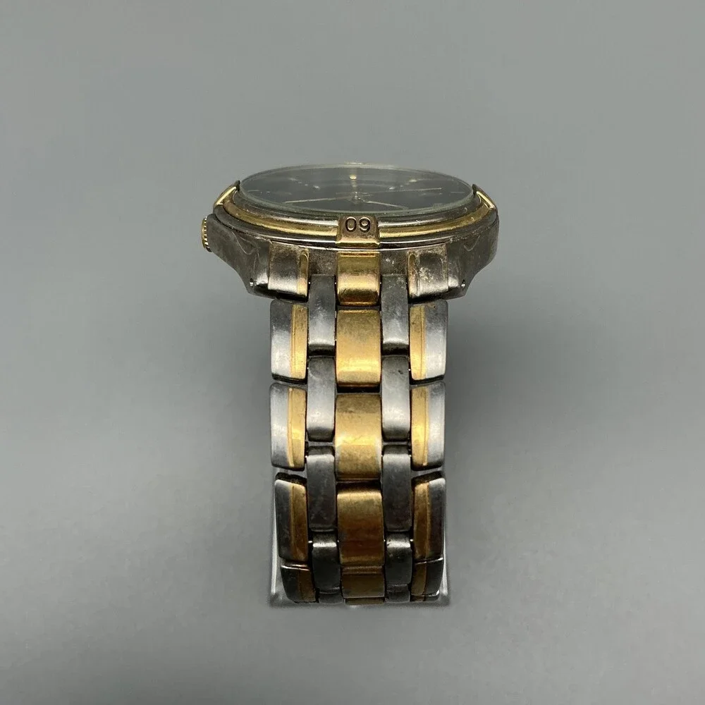 Vtg Elgin FCM215 Mens Watch 38mm Blue Dial Two Tone Day Date New Battery 7.25